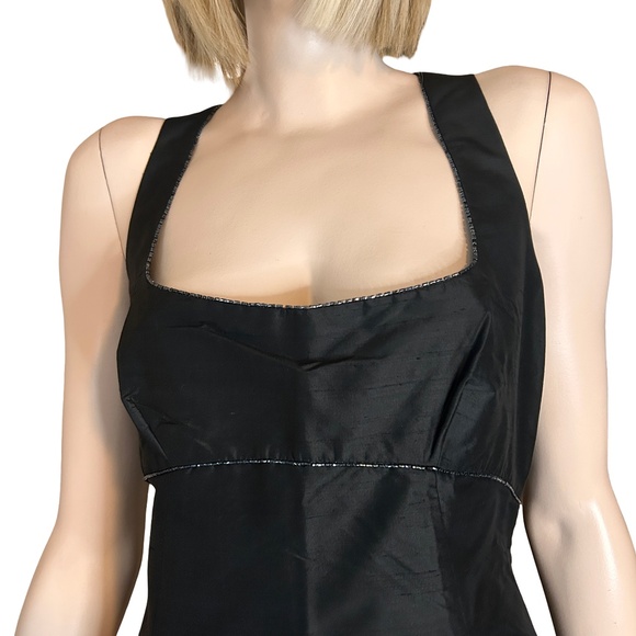 Tahari 100% Silk Little Black Dress Cocktail Beading Detail Square Neckline NWOT - Picture 3 of 14